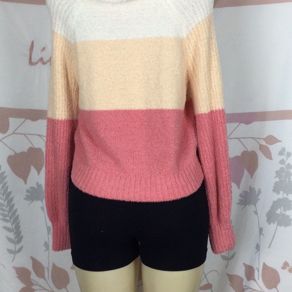 SO XS‎ stripe color block chenille long sleeve soft hoodie sweater - Picture 5 of 7